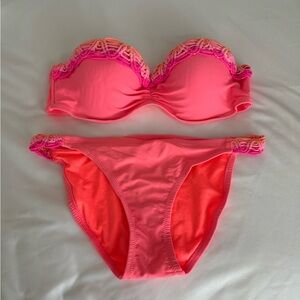 Xhilaration neon coral strapless bikini